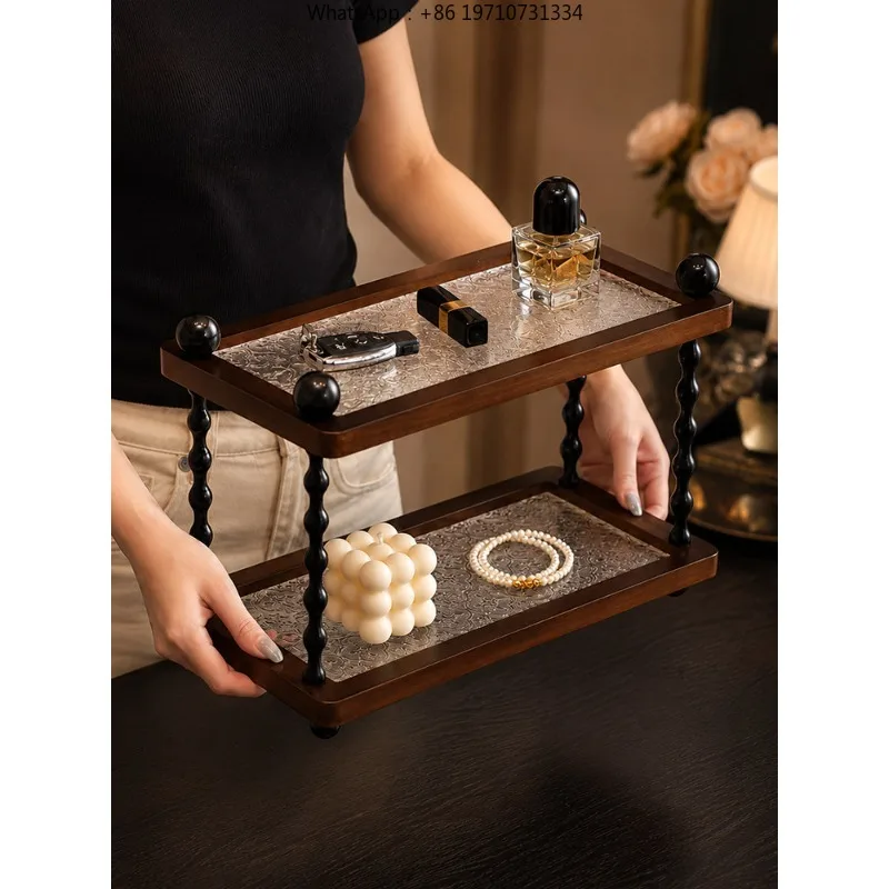Double Shelf, Retro High-end Water Cup Holder, Bedroom Countertop, Cosmetics Placement Rack, Porch Storage