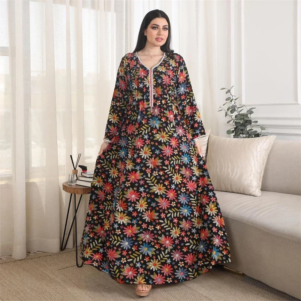 عيد جلابة طباعة جلابية المغرب قفطان المرأة فستان مسلم رمضان دبي تركيا قفطان عربي رداء فام Musulman Vestidos