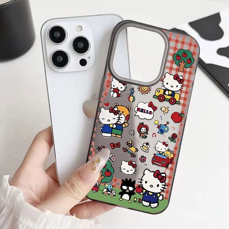 Sanrio Hello Kitty Cute Phone Case Red Checkered For IPhone 15 14 13 12 11 Pro Max XR XS 7 8 Plus Soft Anti Drop Silicone Cover