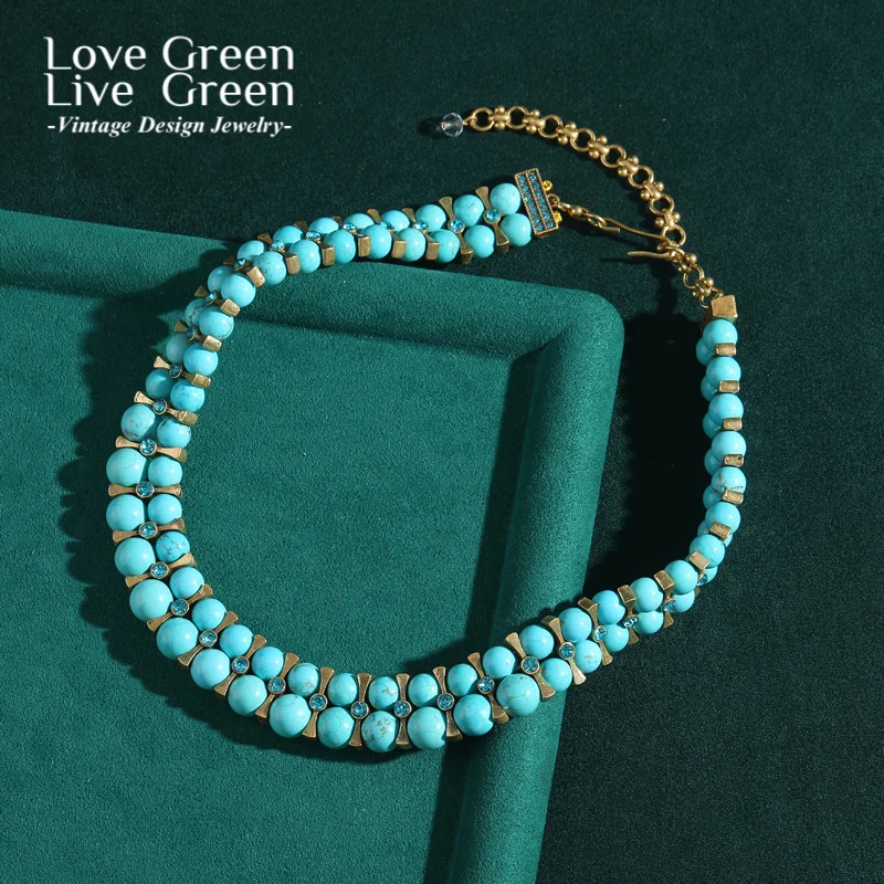 

Винтажное бирюзовое ювелирное ожерелье из бисера, богемное летнее многослойное ожерелье на день Святого Валентина, эффектные аксессуары для женщин, 50 см, 2025 г.