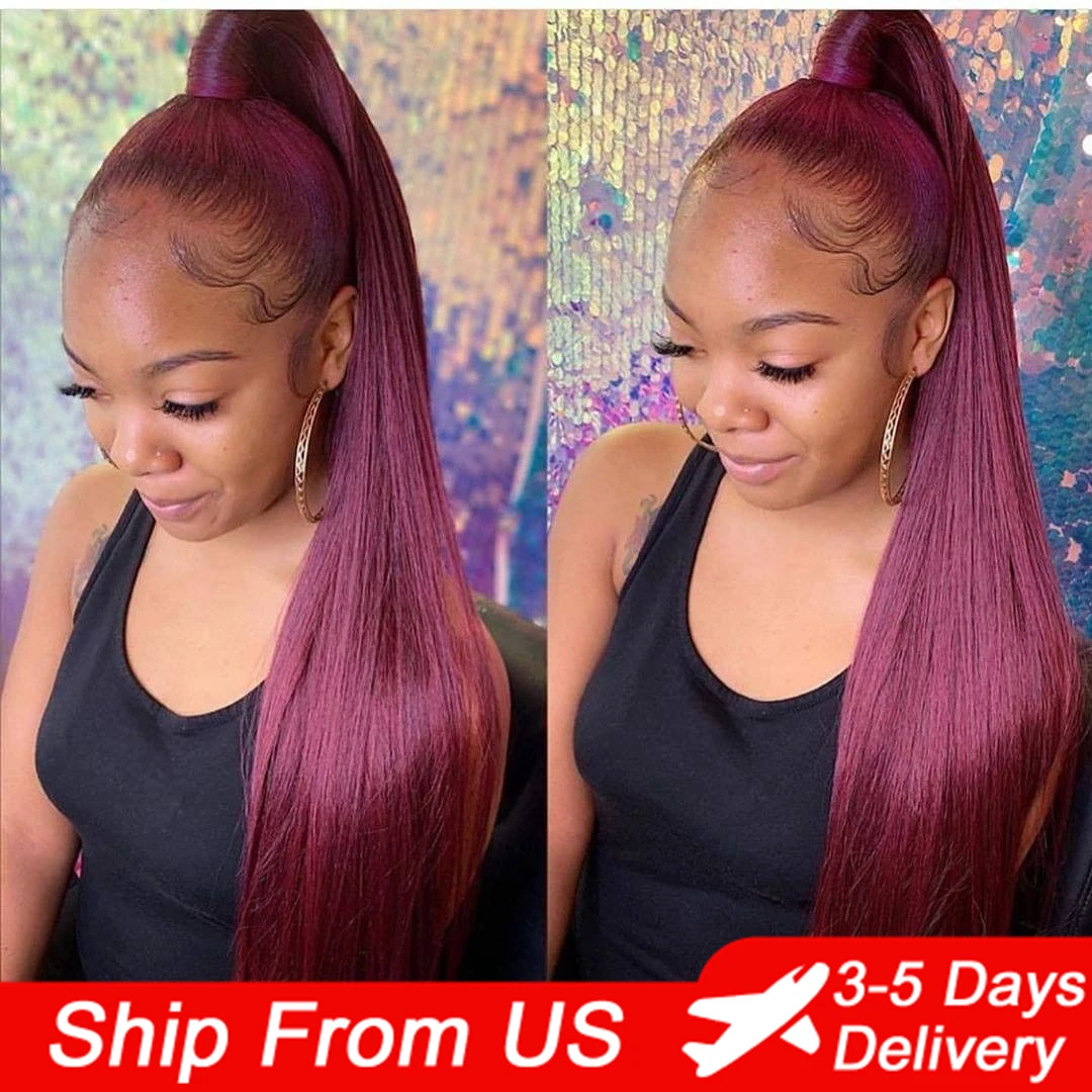 99J Colored 13x4 Lace Front Human Hair Wigs Straight Burgundy Transparent Full Lace Frontal Wig Red Brazilian Wigs For Women 4x4