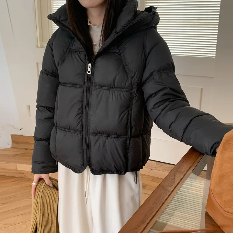 2026 New Winter Thicken Puffer Jacket Women Hooded Down Cotton-padded Jacket Crop Tops Warm Long Sleeve OverCoat