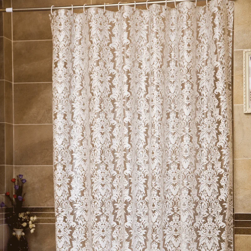 Shower Curtain White Floral Print Peva Fabric Bathroom Curtains Waterproof Mildew Proof Transparent for Toilet with Hooks 240cm