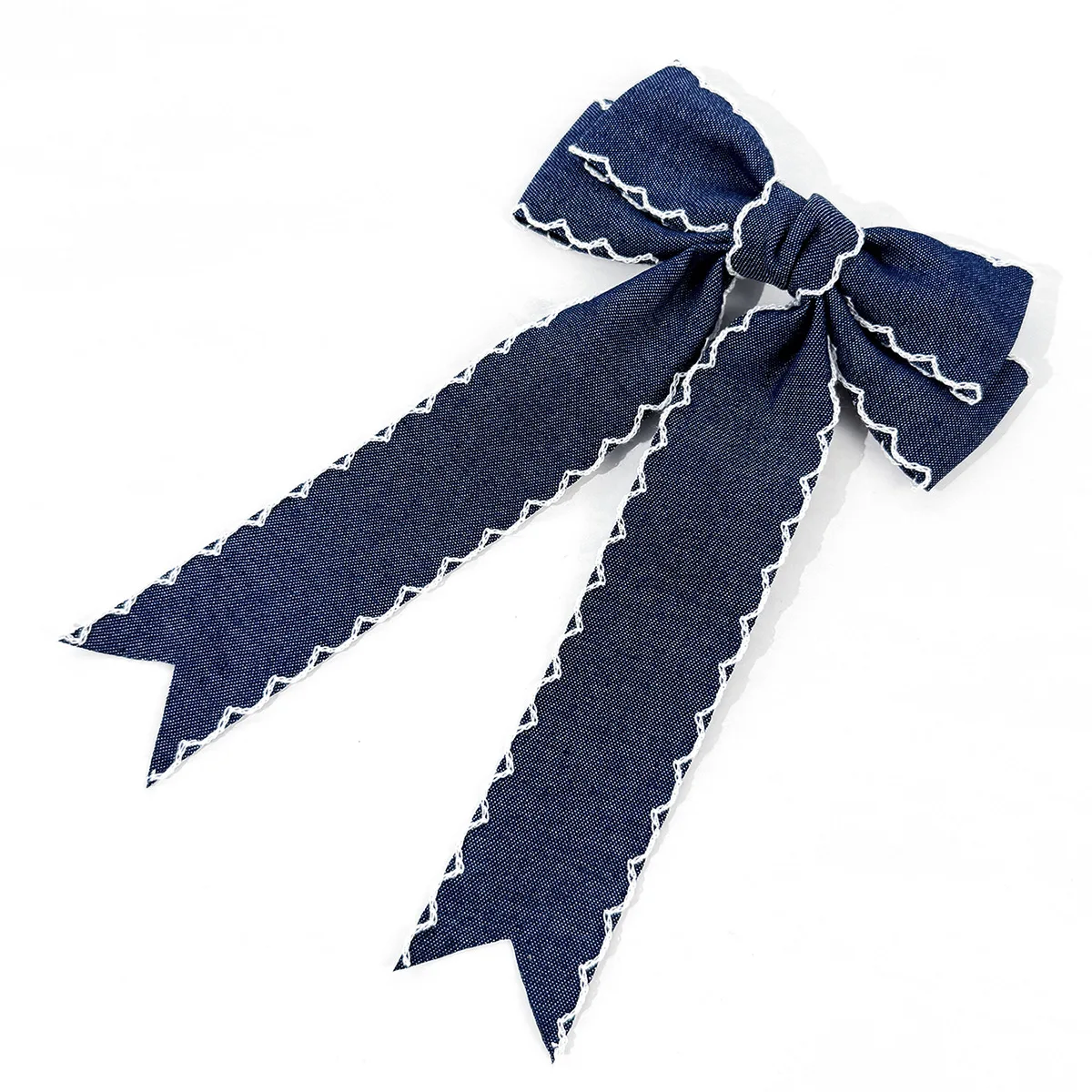 30pc Denim Blue Fabric Hairgrips Long Tassel Frill Edge Locked Side Clips for Women Girls Kid Headwear Hair Accessories Bulk