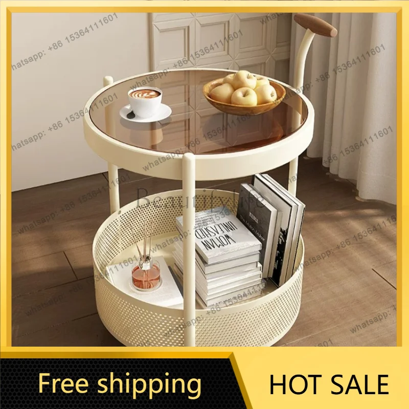 zj.Vintage Glass Side Table Space Saving Round Metal Nordic Side Table Storage Minimalist Mesinha Pequena De Madeira Accessories