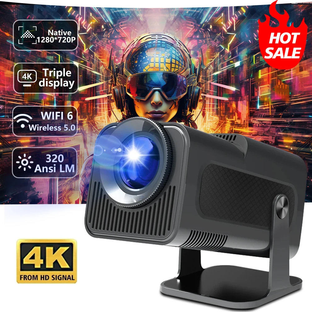 HY320 MINI Newly Native 720P Android 11 4K Projector 320ANSI Wifi6 BT5.0 Cinema Outdoor Portable 180° Rotable Projector