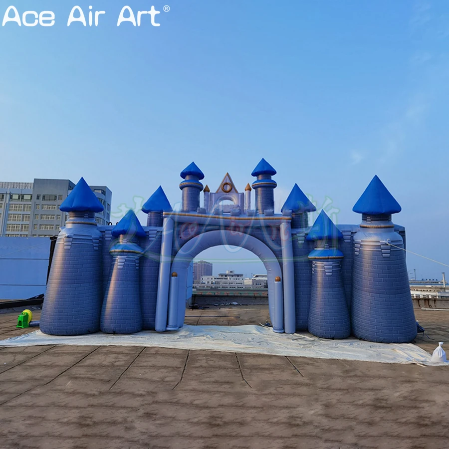 Giant Inflatable Castle Arch with Columnar Spires on Both Sides City Wall Archway for Party Entertainment or Event Decoration