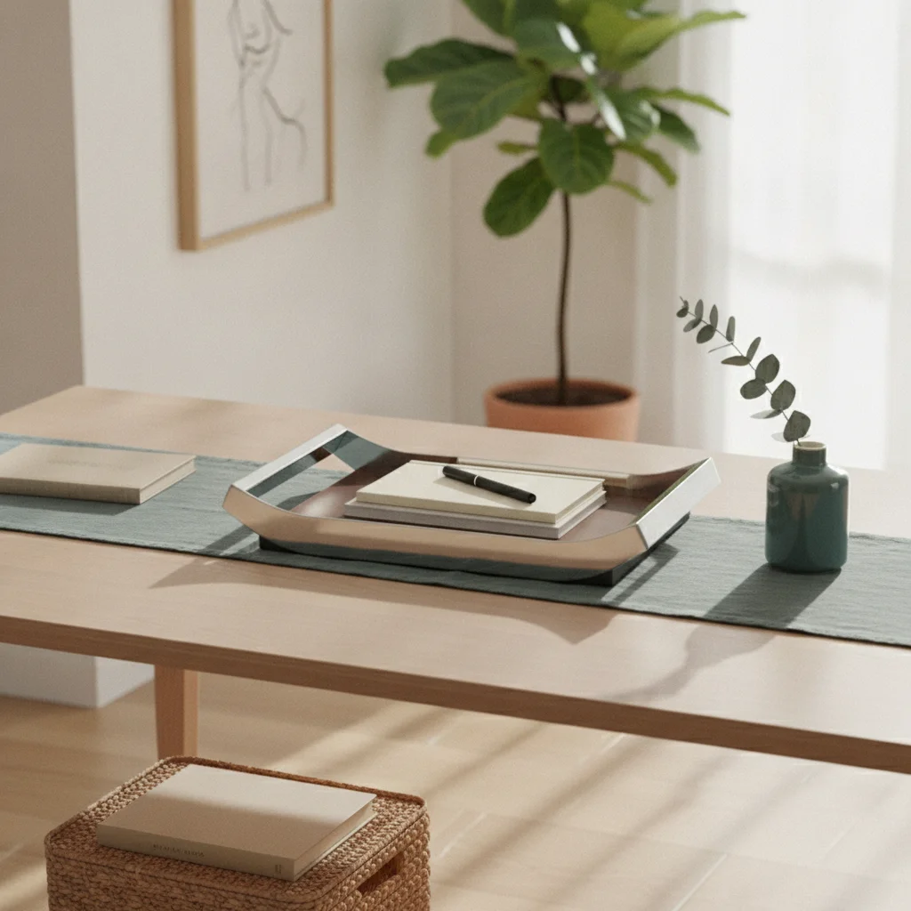 Decorative Tray with Handles Square Wood and Metal Tray Low-Profile Versatile for Vanity