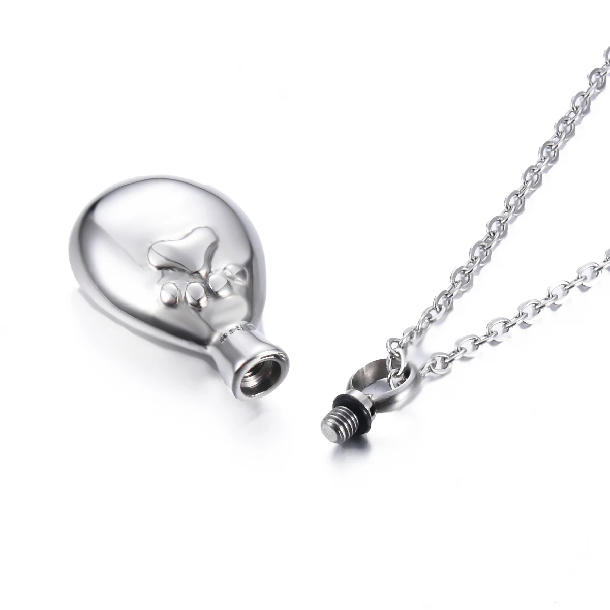 Drop Water with Paw Print Urn Necklace Stainless Steel Cremation Pendant For Ashes Keepsake Jewelry For Pet with funnel Knit