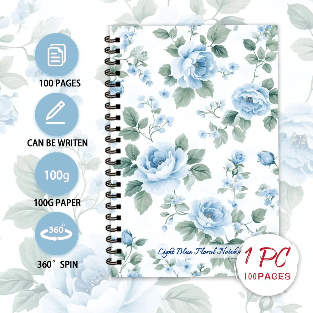 Notizbuch mit blauen Blumen, Tagebuch, unlinierte Seiten, ideales Geschenk zum Notieren, inspirierend für Männer und Frauen, perfekt für Studenten – Detail 3