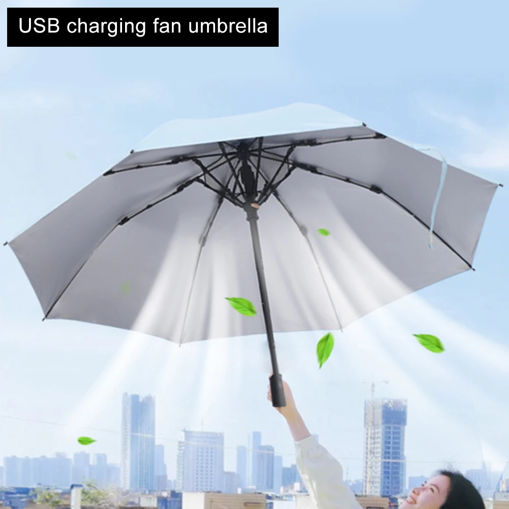 Umbrella with Fan USB Rechargeable Portable Umbrella Summer Cooling Sun Block Folding Umbrella Luxury Business Gift Umbrella