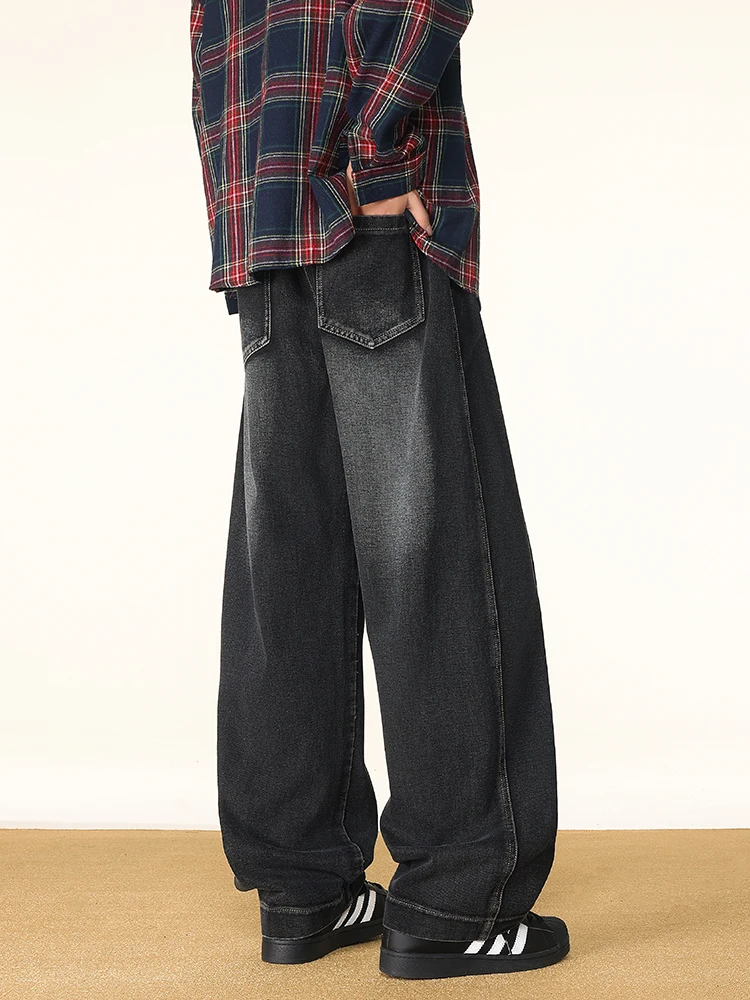 فضفاض موضة مطرزة الجينز الرجال الخريف جديد مستقيم بناطيل كاجوال مريحة واسعة الساق الشارع الشهير الذكور الدنيم السراويل #5