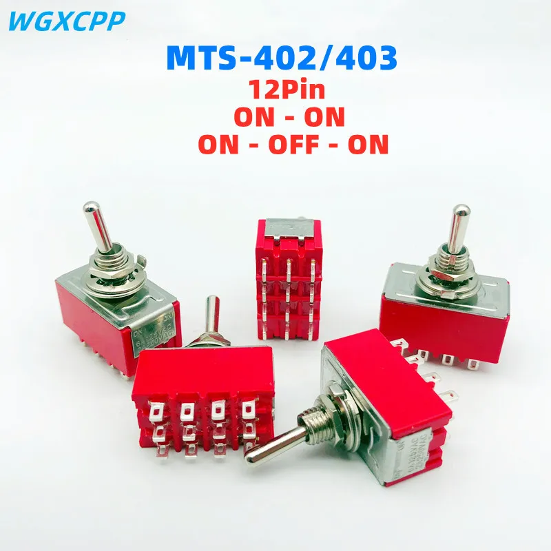 1 Pcs, 12Pin, Tuimelschakelaars, Rood, 2/3 Positie, op-Op Dpdt Mini Tuimelschakelaars, 6A/125V-2A/250V Ac, MTS-402, drukknop