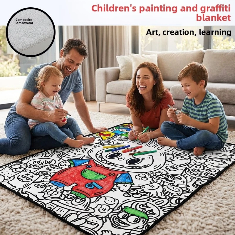 

Trendy and cool personalized graffiti blanket, portable black and white cartoon graffiti blanket, multifunctional picnic blanket