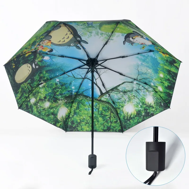Paraguas de dibujos animados de Mi Vecino Totoro con revestimiento de pegamento negro, protección UV manual, doble uso para lluvia y sol, sombrilla portátil ligera