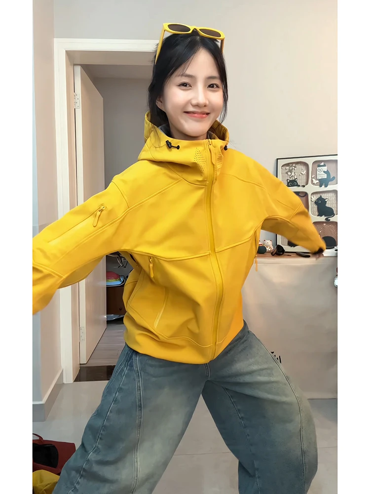 

Желтая куртка Hardell Jaet для активного отдыха, спортивная одежда для альпинизма, с капюшоном, для пар, осенняя, повседневная, на молнии
