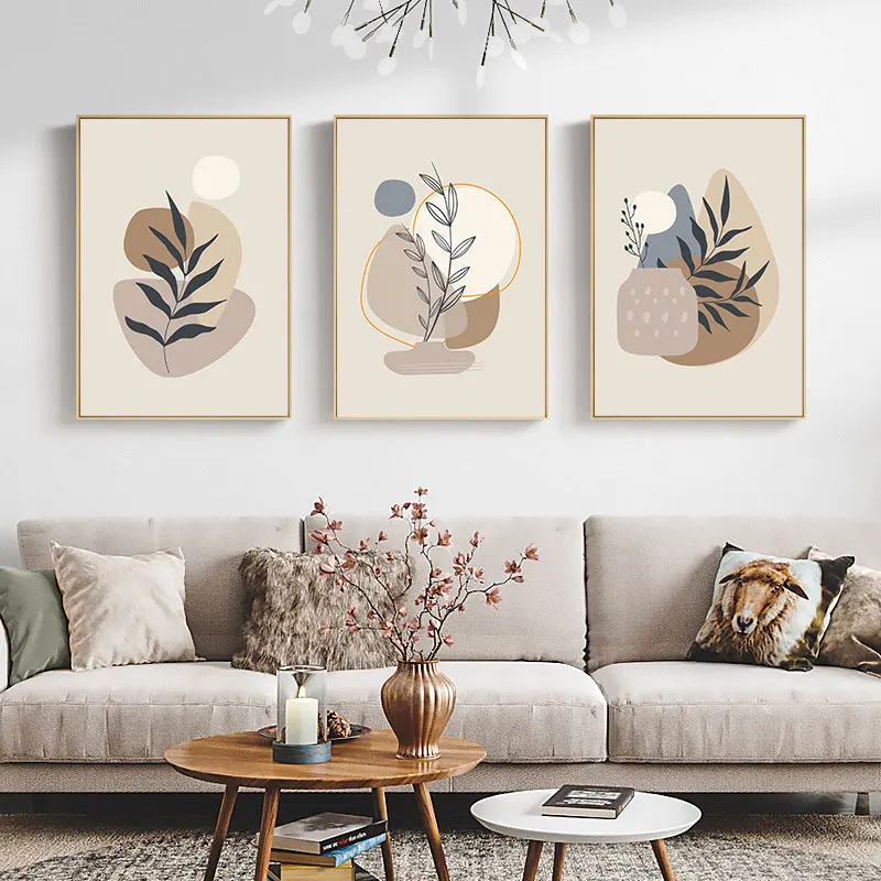 

Geometric Leaves Moon Beige Boho Canvas Painting Print Abstract Wall Decorative Posters for Living Room Home Decor Art Picture