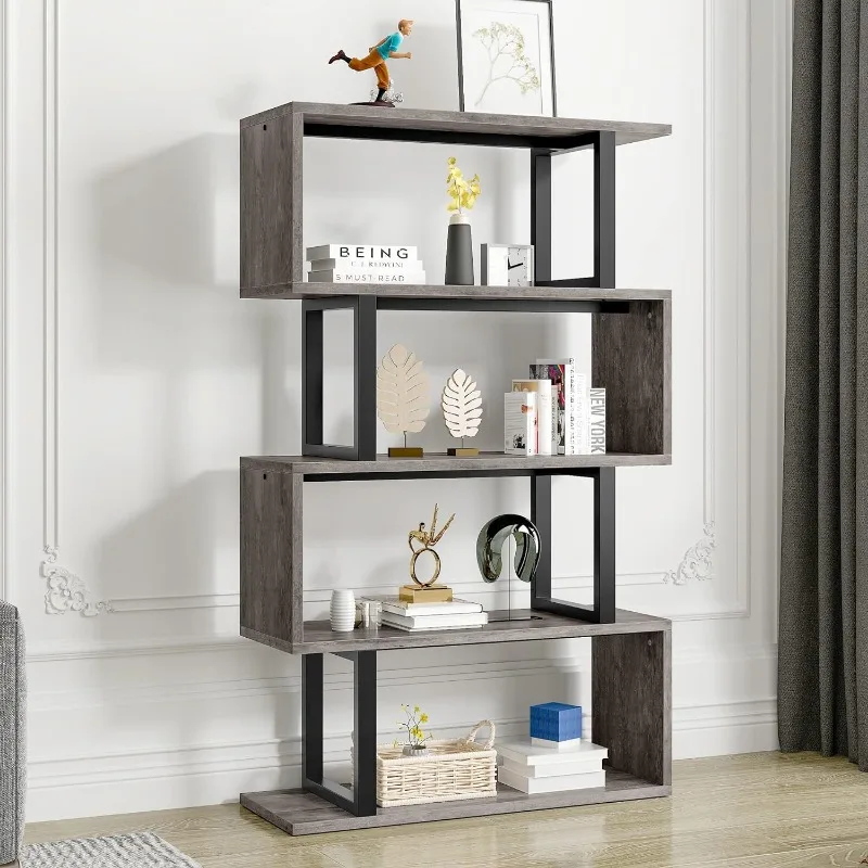 5-Tier Bookshelf, S-Shaped Z-Shelf Bookshelves and Bookcase, Modern Freestanding Multifunctional Decorative Storage Shelving