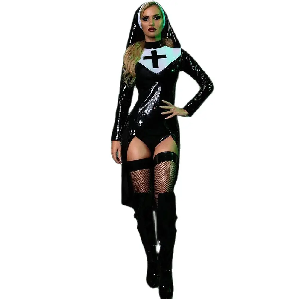 

Saintlike Seductress Costume Sexy Vinyl Nun Halloween Costume Fancy Dress
