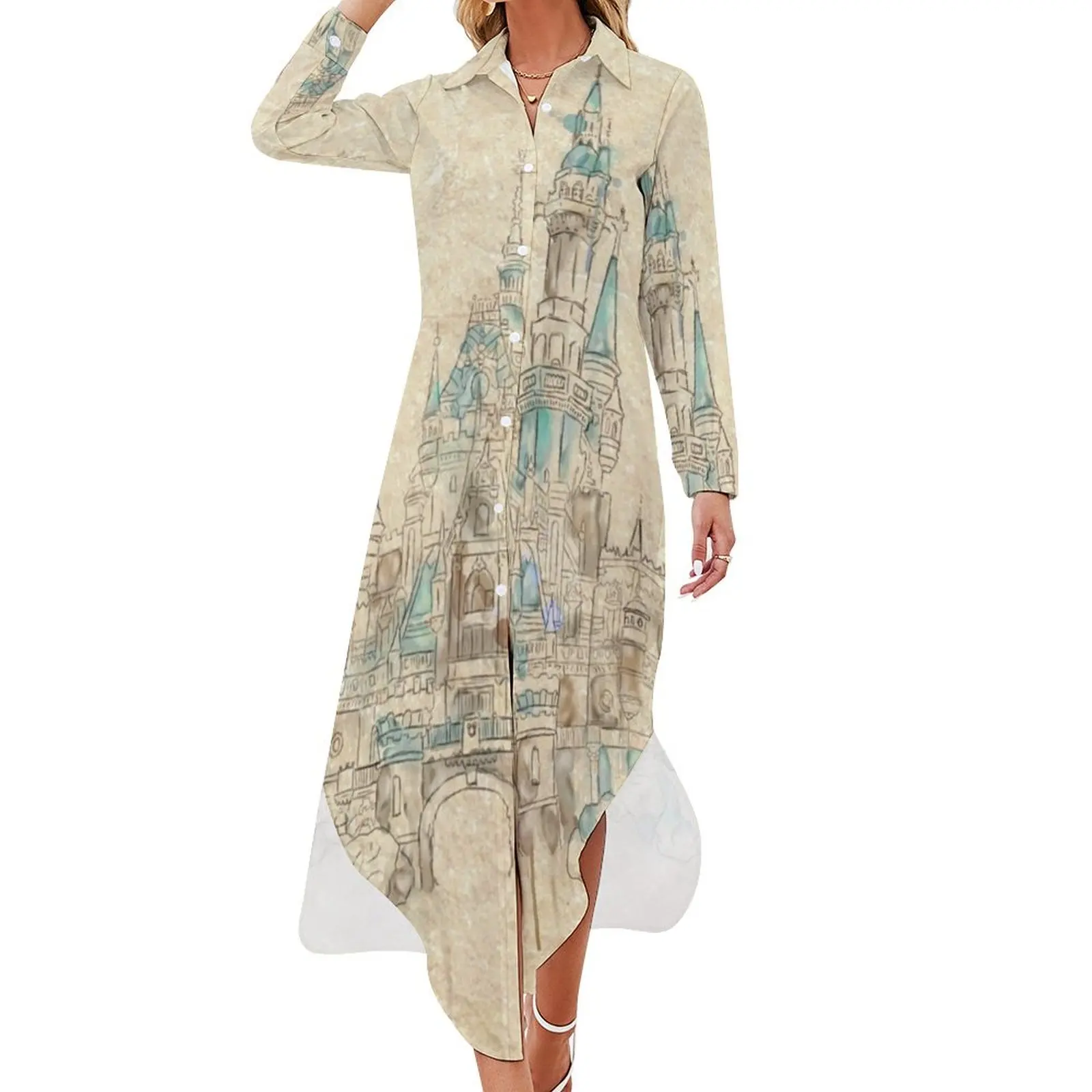 

Enchanted Storybook Castle Long Sleeved Shirt Dress Cocktail of dresses evening dress