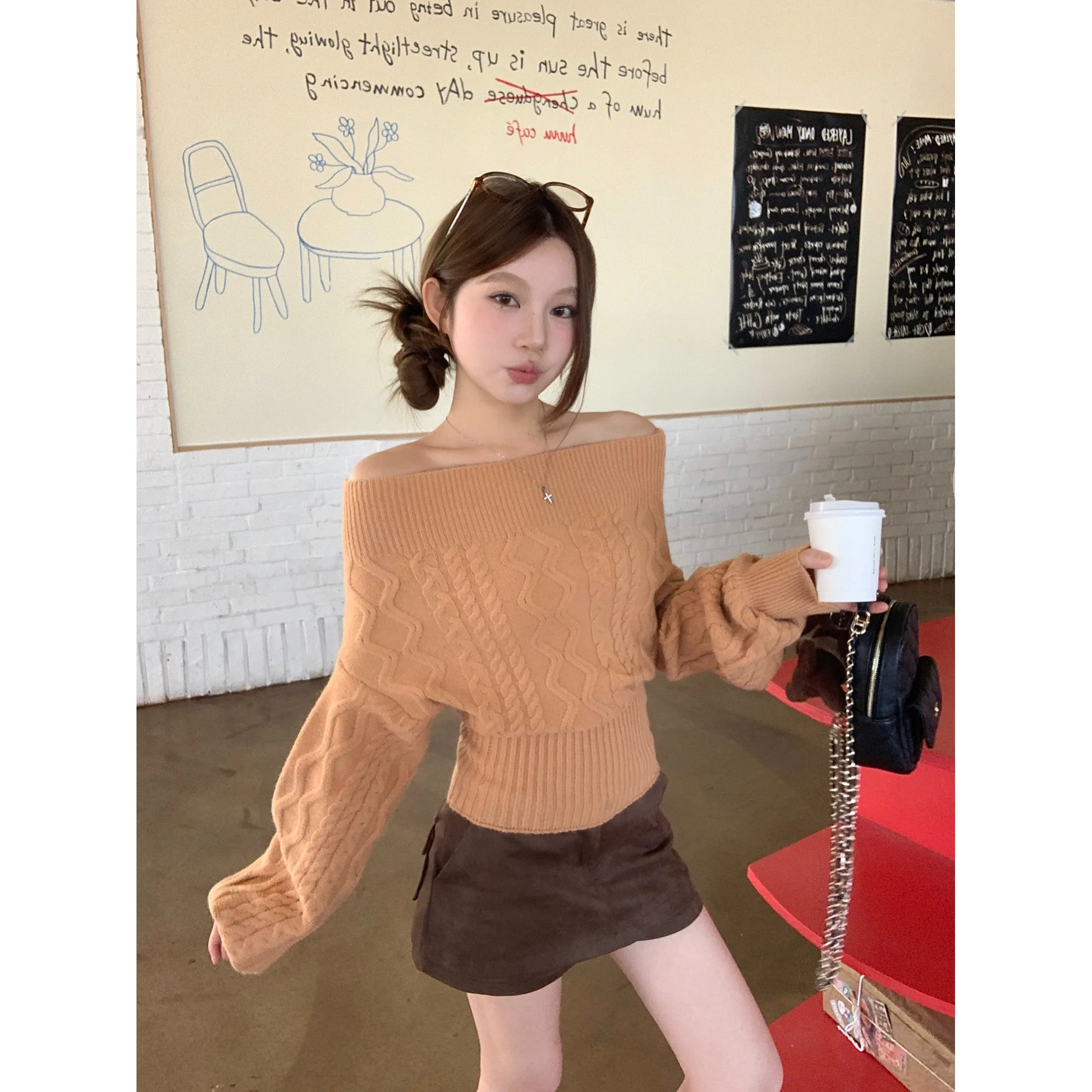 Suéter de Punto Trenzado de Manga Larga de Dos Vías Estilo Coreano para Mujer, Otoño Invierno, Nuevo, E, Versátil y Es...