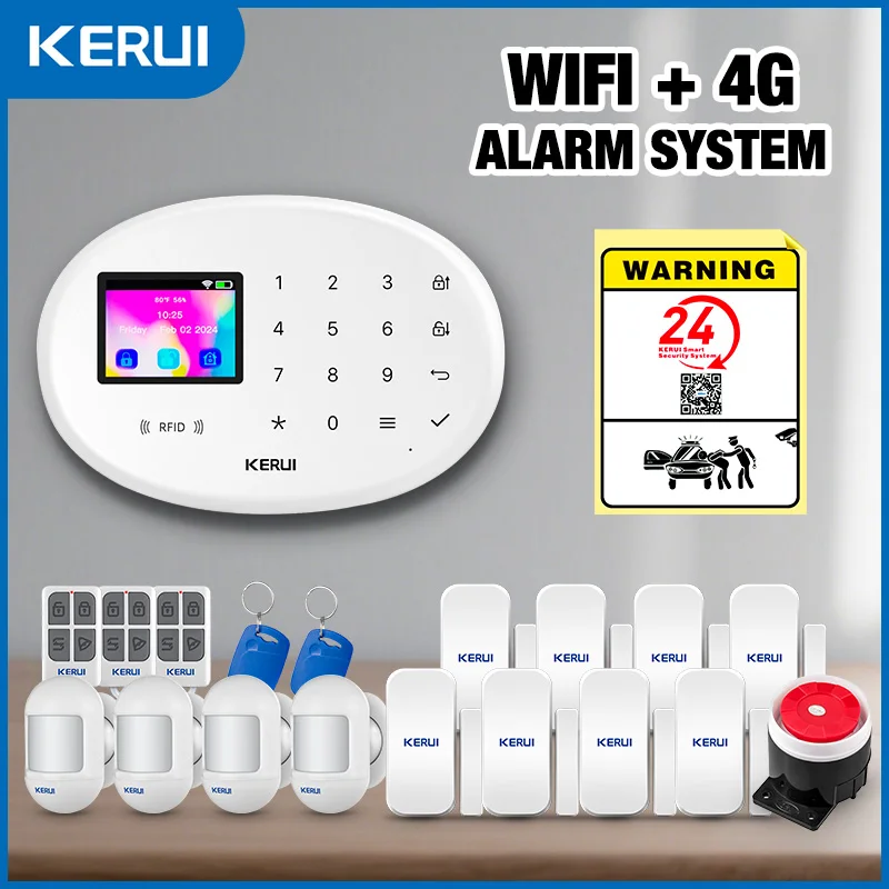 Система сигнализации KERUI для дома, Wi-Fi, 4G, GSM, охранная сигнализация, 433 МГц, беспроводная сирена Tuya, умный детектор движения, датчик W204