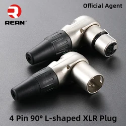 NEUTRIK's REAN 90° Right Angle L Shaped XLR Plug 4 Pin Male / Female Microphone Line Audio Welding Plug Metal Shell RC4FR,RC4MR