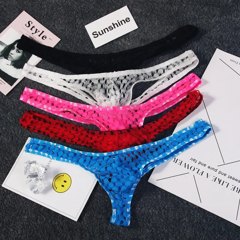 

Breathable Mesh Buttocks Hollow Thong Solid Color Jockstrap Masculina Ball Pouch Mini Tangas Low Rise Lingerie Man Sexy Tоy Mens