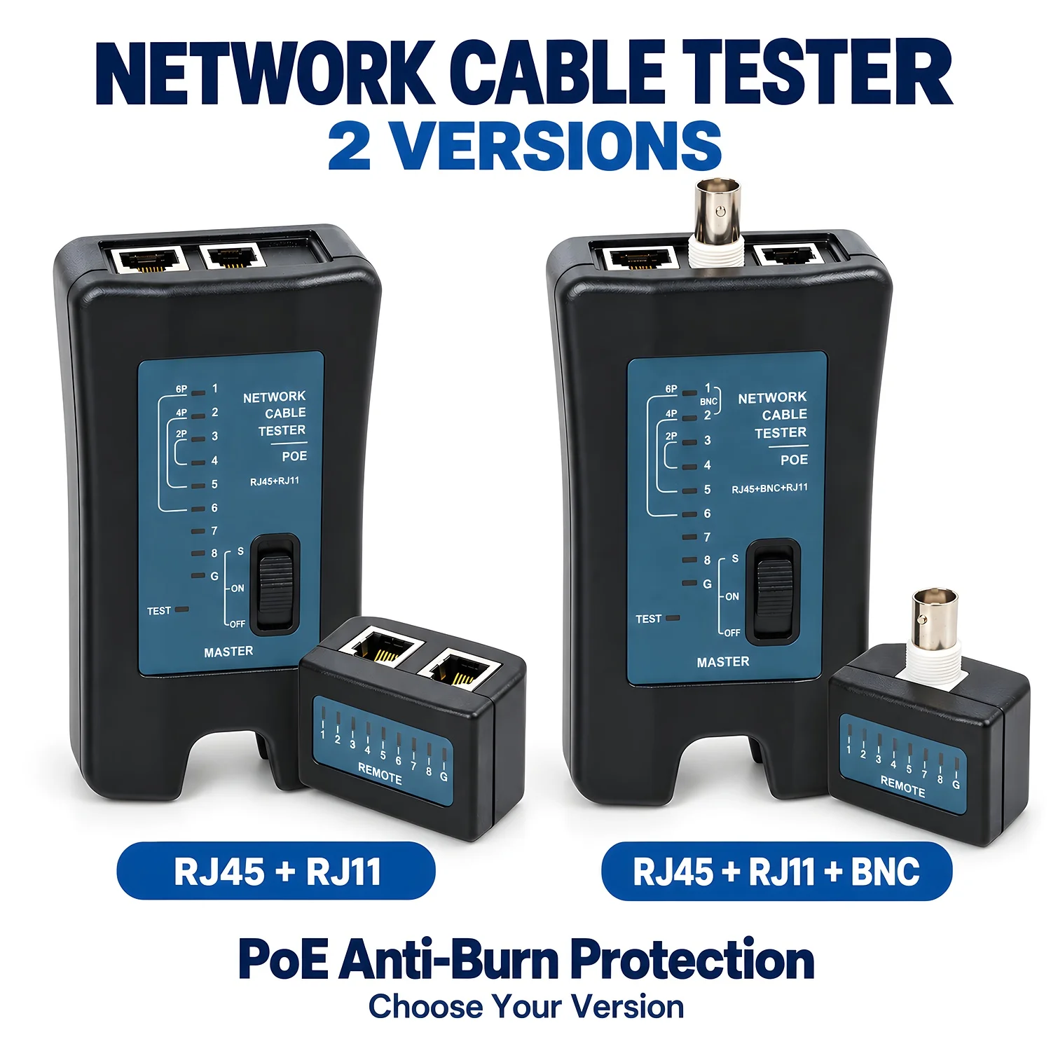 Network Cable Tester RJ45 RJ11 BNC Cable Tester PoE Anti Burn Ethernet LAN Telephone Wire Continuity Checker with Remote
