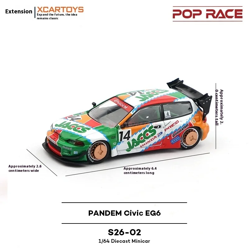 Xcartoys Pop Race 1/64 Pandem Civic Eg6-Metallic Cars Legering Motorvoertuig Diecast Metaal Model Kinderen Kerstcadeau Speelgoed Voor jongens