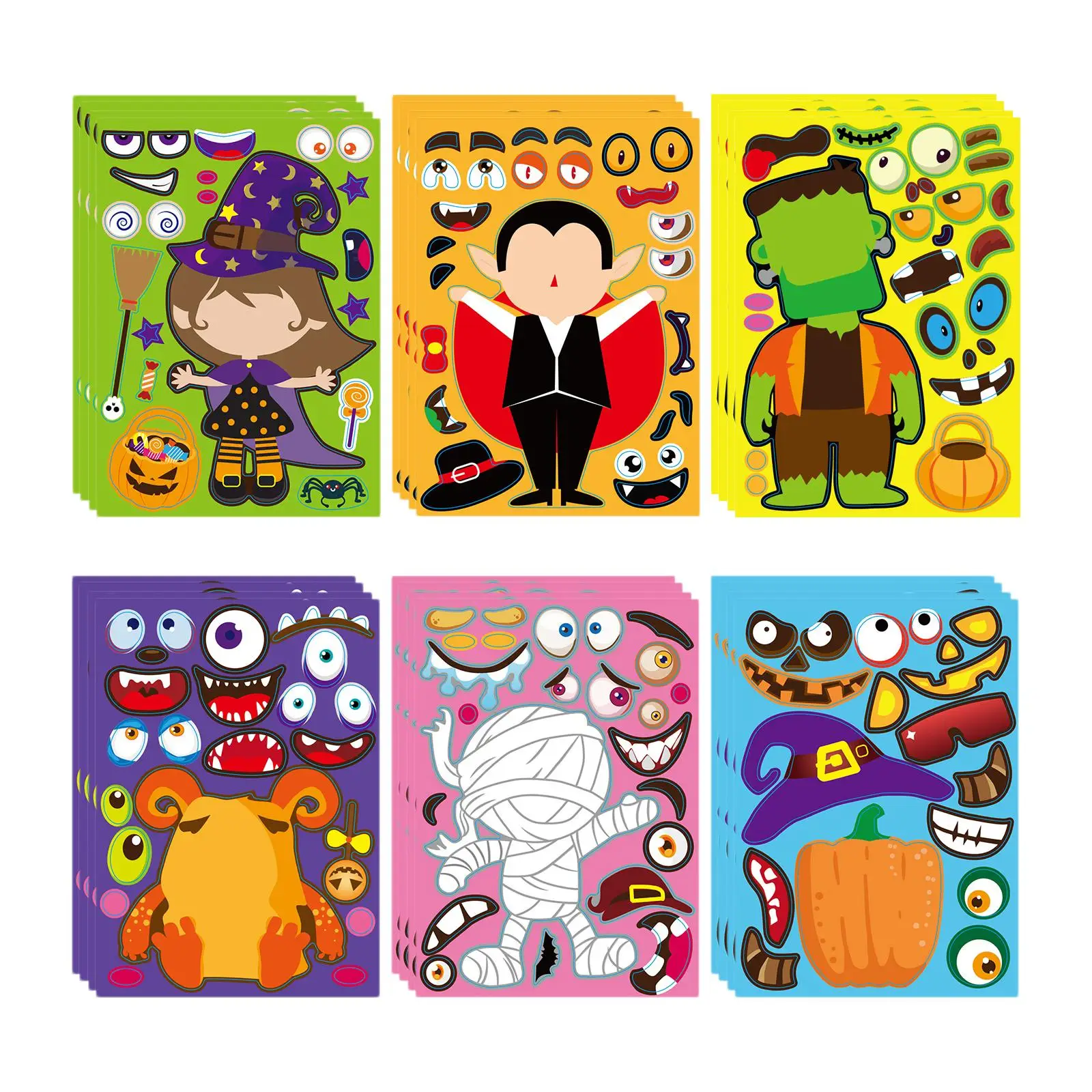 24Pcs Halloween Make a Face Sticker Zombie Vampire Witch Game for Kids
