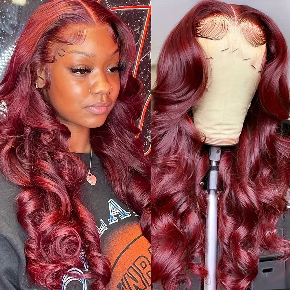 30 Inch Brazilian Loose Body Wave 99J Burgundy 13x4 Lace Frontal Wig 220% Density Pre Plucked 13x6 HD Lace Front Human Hair Wig