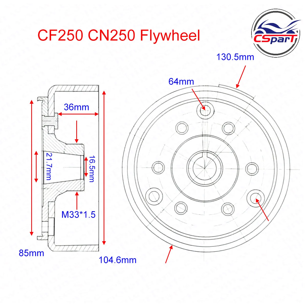 Magneto Flywheel Rotor for 250cc Water Cooled Scooter Moped ATV Motorcycle CF250 V3 V5 CH250 CN250 JONWAY YY250T 172MM