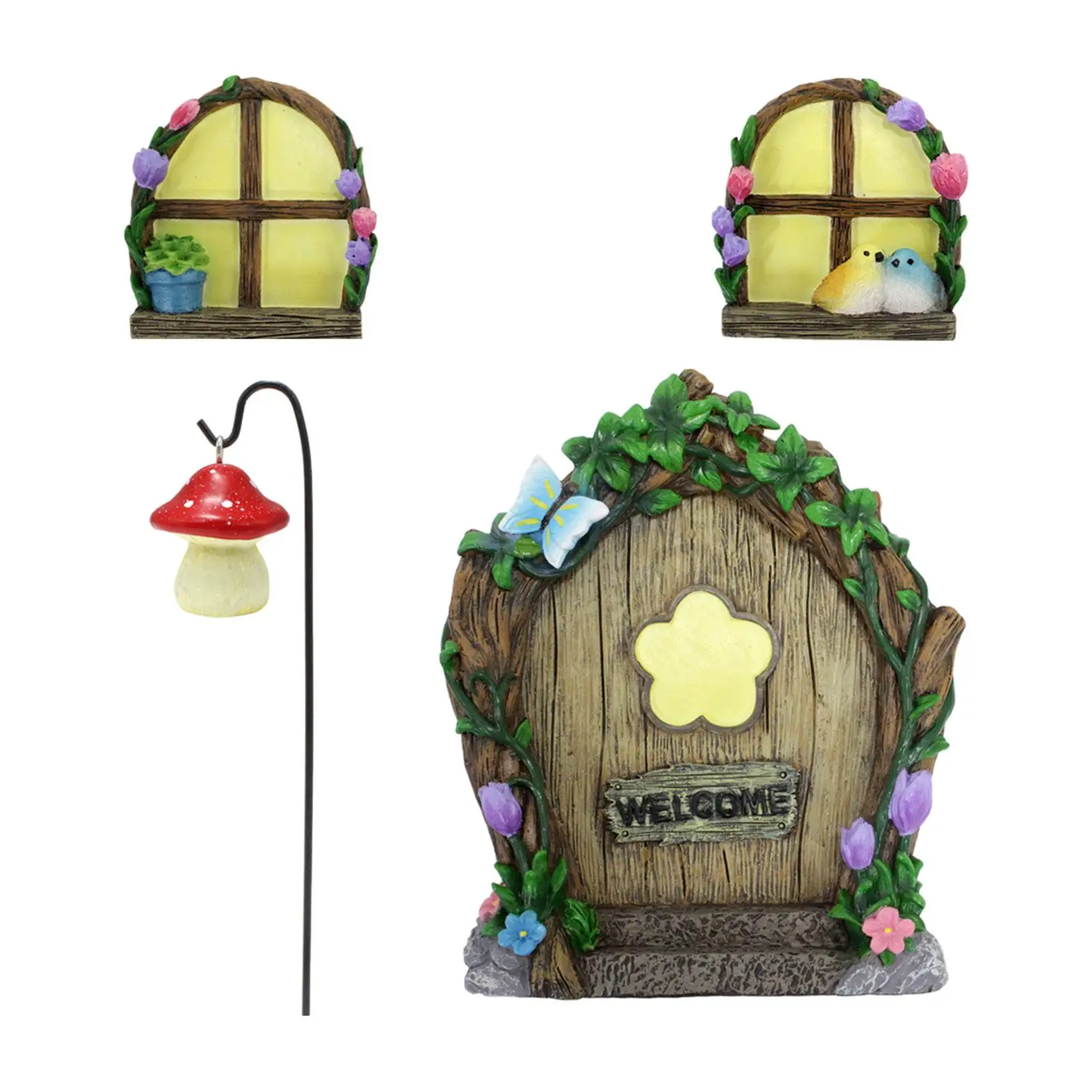 

Fairy Door and Windows for Trees Yard Art Fluorescent Home Decoration Pendants Miniature Lawn Ornament Statue Fairy Garden Decor