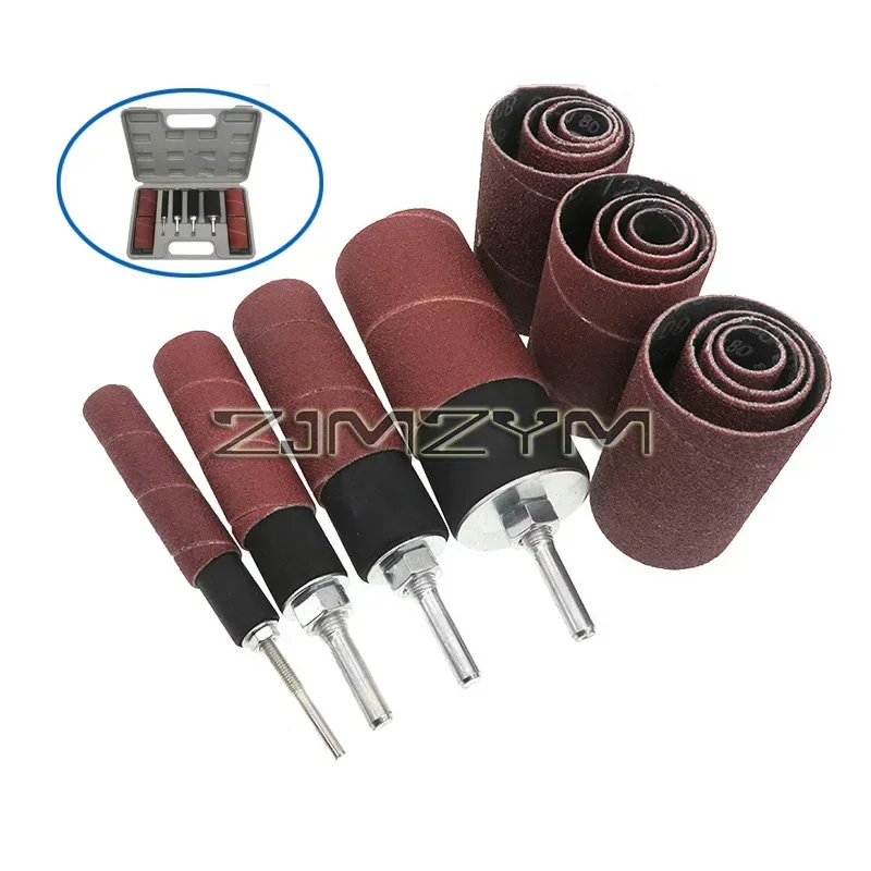 Spindle Sander Drum Kit Sanding Belt Rubber Mandrels Spindle +Sanding Sleeves with Case, for Woodworking Drill Rotary Tool