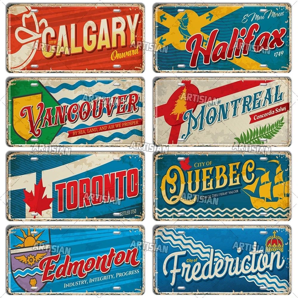 Artisian CANADA Ctiy Metal Sign Landmark License Plate Travel  Car Plate  Decorative Tin Plaque Wall Decor Garage Bar Pub Club