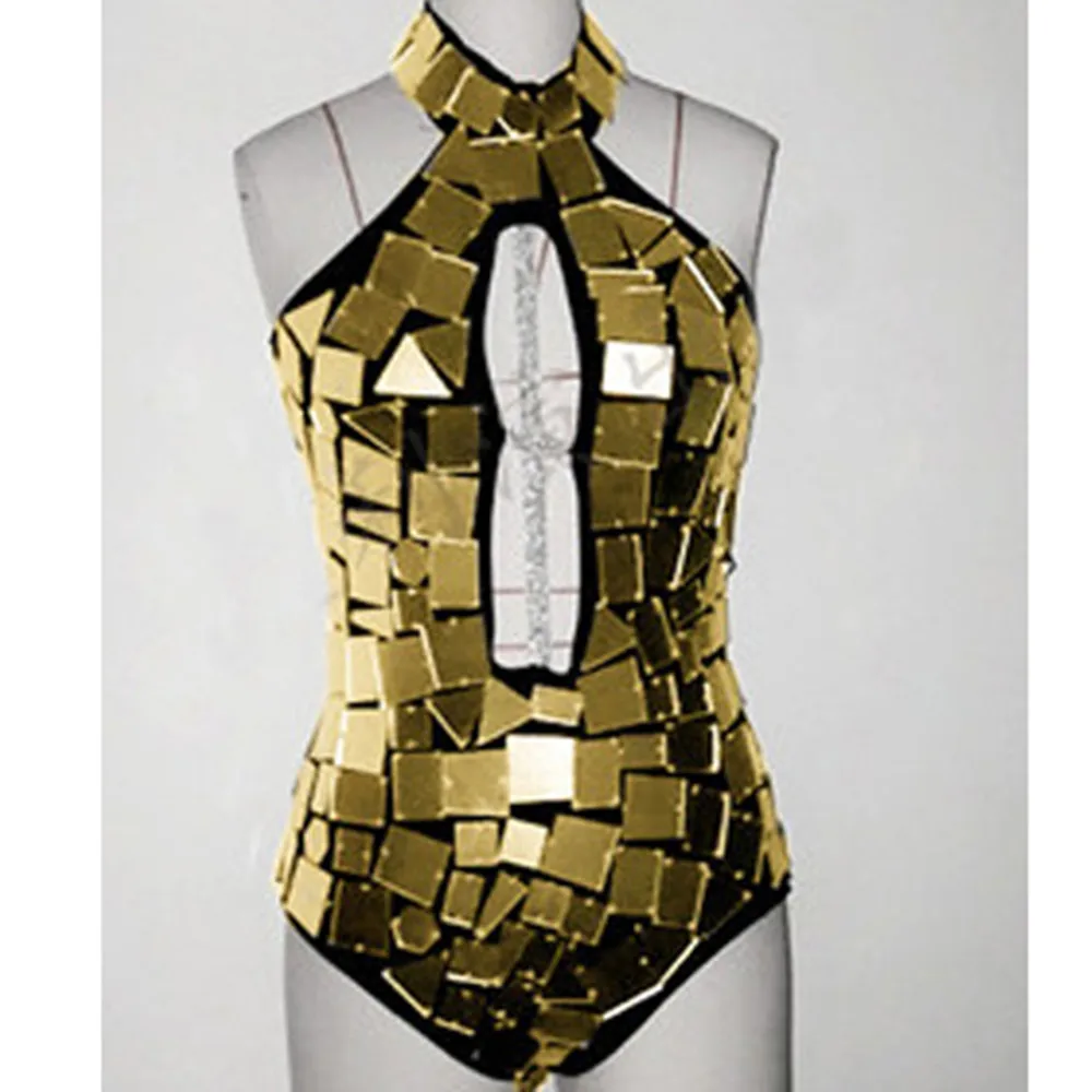 Kombinezon z cekinami do klubu nocnego, strój rave, kostium do tańca GoGo, odzież sceniczna, srebrny/złoty, seksowny, z wycięciami, model yj115