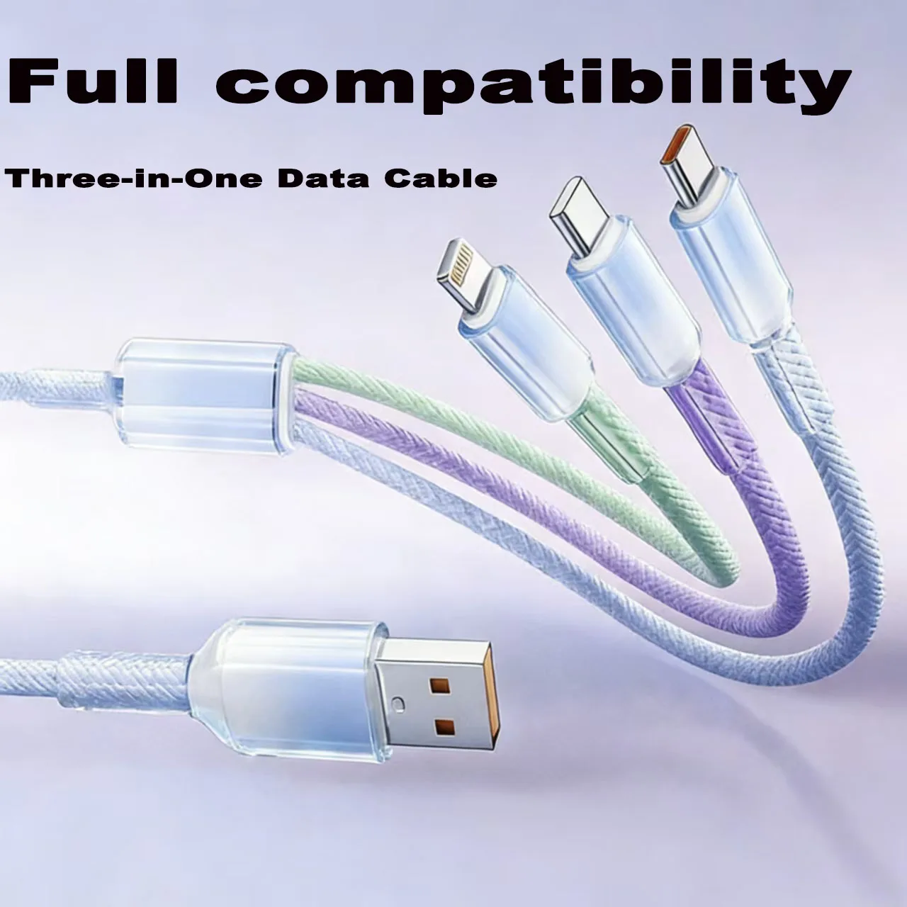 

Кабель для передачи данных с градиентом Icicle, зарядный кабель «три в одном», 6 А — кабель USB — двойной Type-C и один IPH. Длина: 118 СМ / 46,46 ДЮЙМА