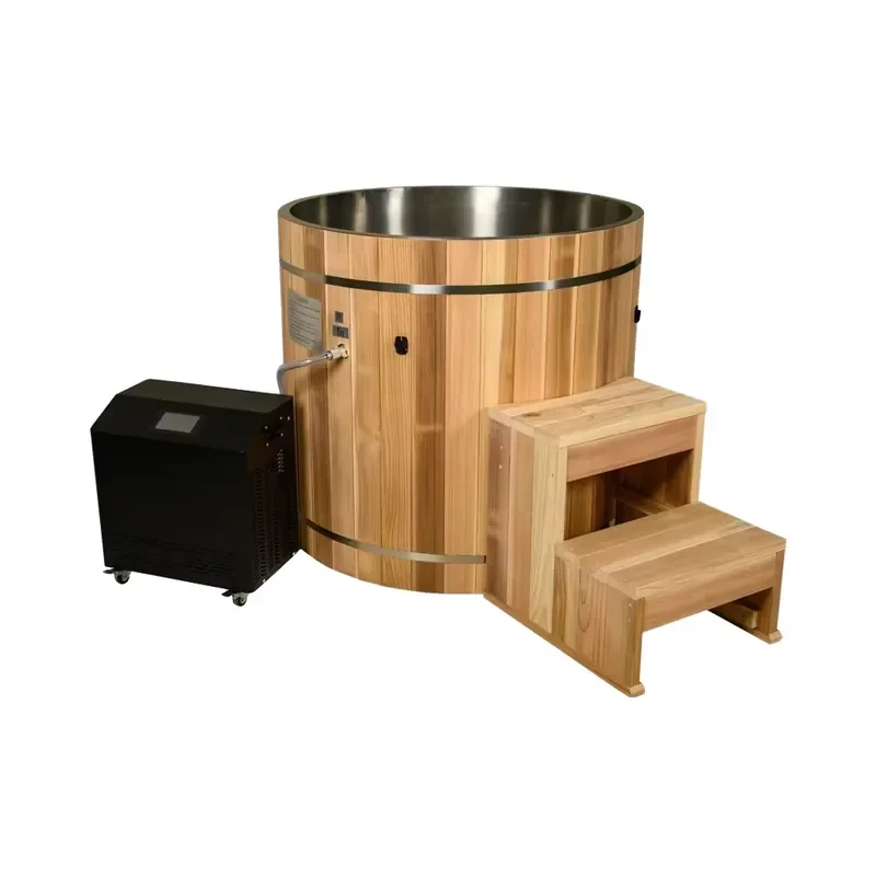 Solid Wood Barrel Ice Bath Tub 1-Person Free-Standing for Home Modern & Traditional Design Soaking for Bathroom Garden Hotel