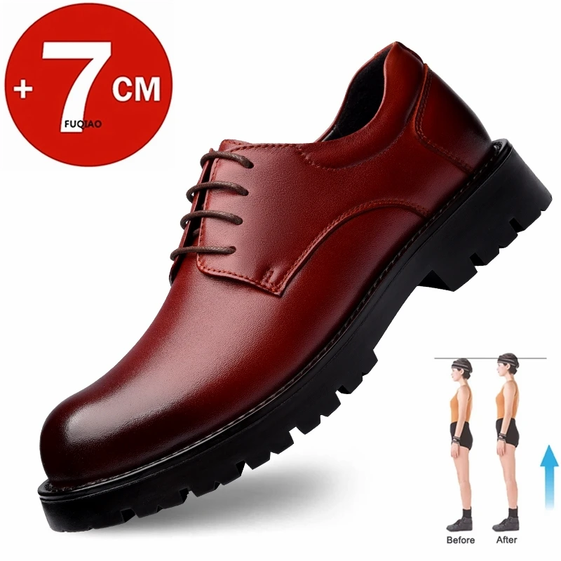 High Quality Cow Leather Platform High Heel Flat/7CM Height Increase Men Leather Shoe Oxford Dress Elevator Shoes Formal Wedding