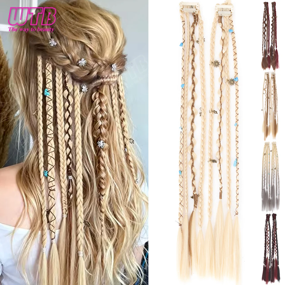 WTB Pair of Braided Synthetic Wigs for Women BB Clip Style Dreadlocks Hair Extensions Suitable for Everyday and Holiday Wear