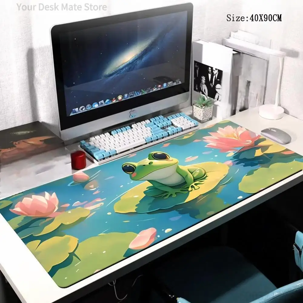 Cute frog and lotus flowers Mouse Pad Desk Mat with Stitched Edge XXL Mousepads Rubber Anti-slip Gaming