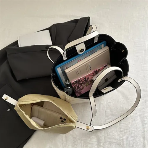 Imagen 2 del producto Bolso de mano de cuero suave de Color sólido para mujer, bolso grande de un solo hombro, conjunto de viaje de gran capacidad, bolsos de compras, bolsos cruzados