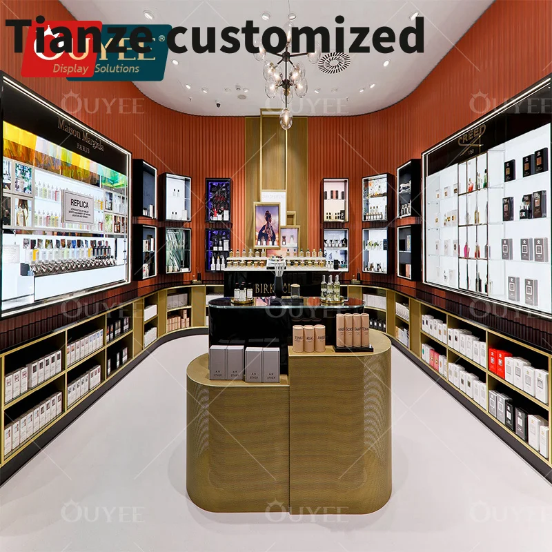 Customized-ODM OEM perfume store design retail counter showcase makeup display stands