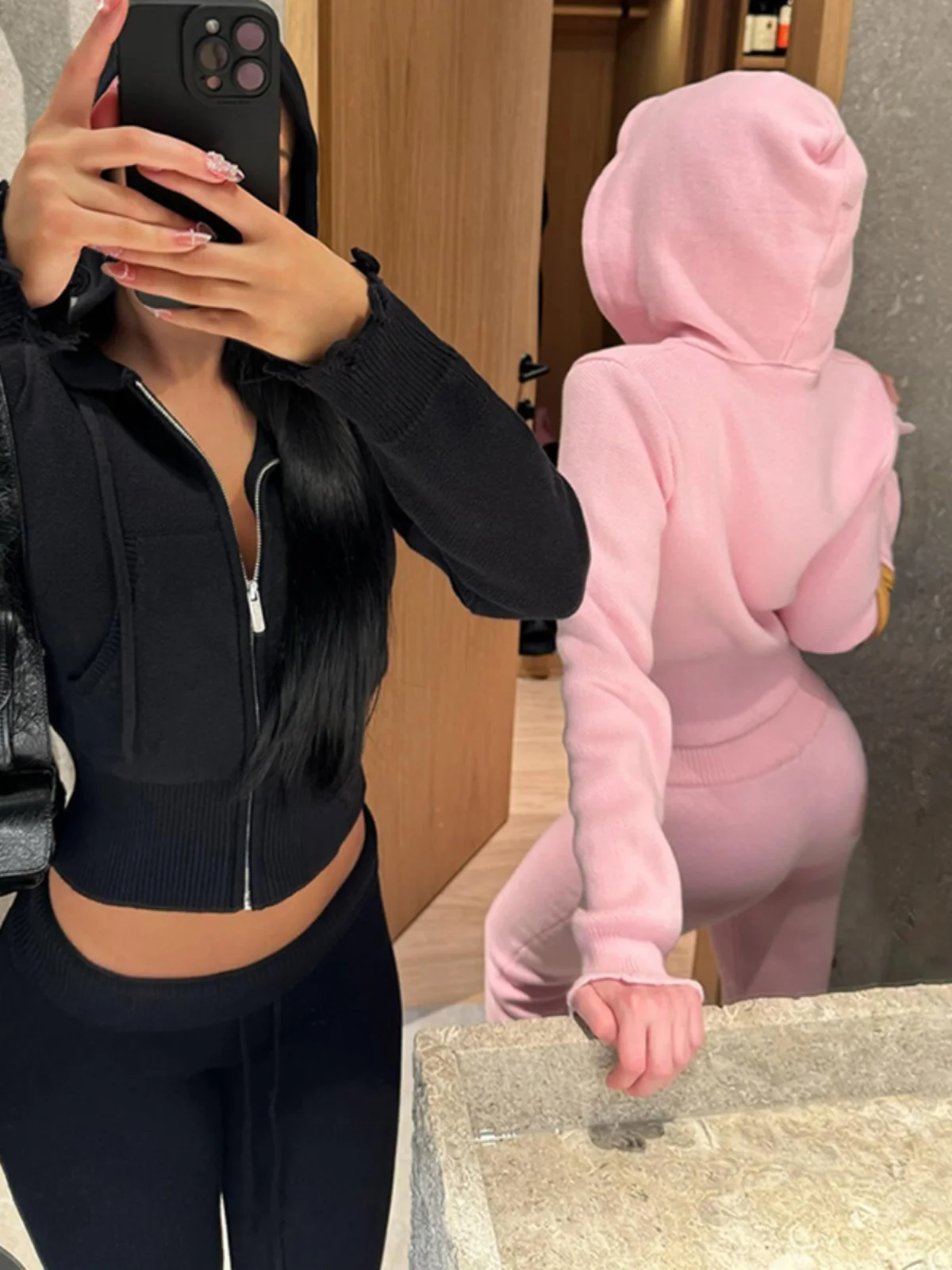 

Sisjuly American Street Style Outdoor Sports Design Zipper Versatile Hoodie Sweatpants Casual Pants Two-Piece Set Women