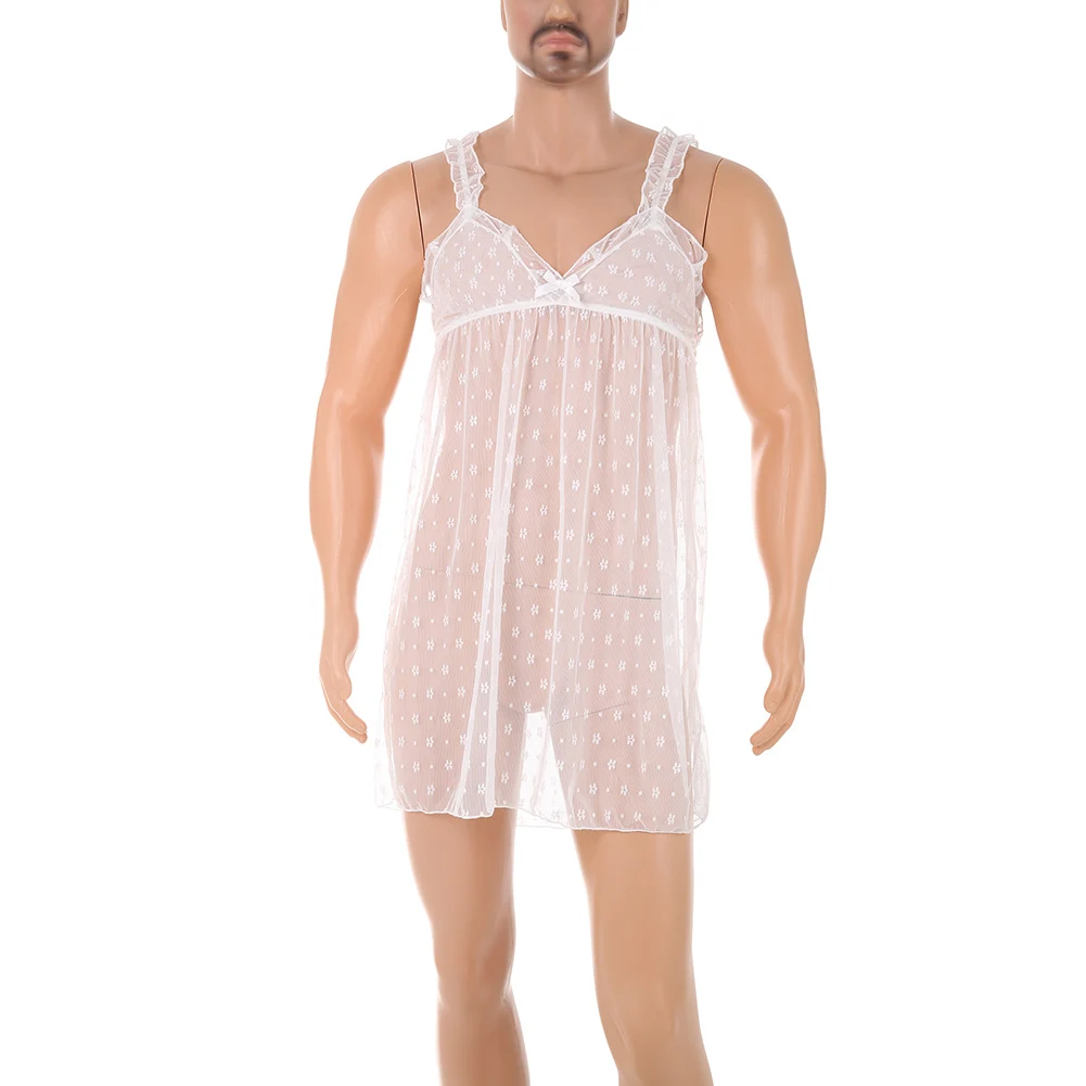 

Ночная рубашка Crossdress, кружевная ночная рубашка среднего размера, мужская ночная рубашка, классический стиль, ночная рубашка, высокоэластичное нижнее белье, мужское нижнее белье