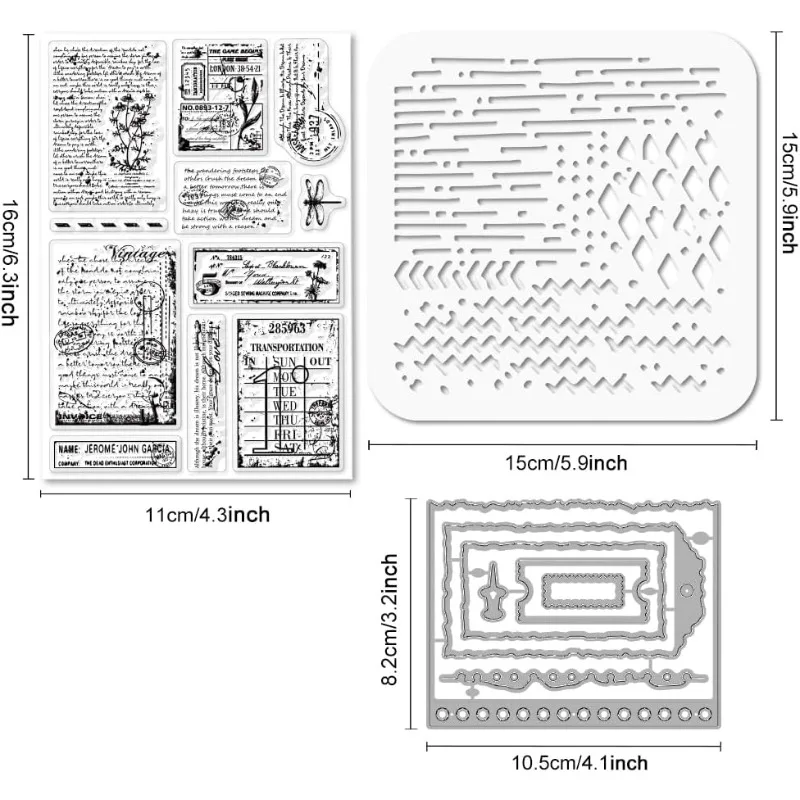 Retro Text Background Silicone Clear Stamps Metal Vintage Postage Stamp Ticket Frame Cutting Die Cuts PET Paint Craft Stencils