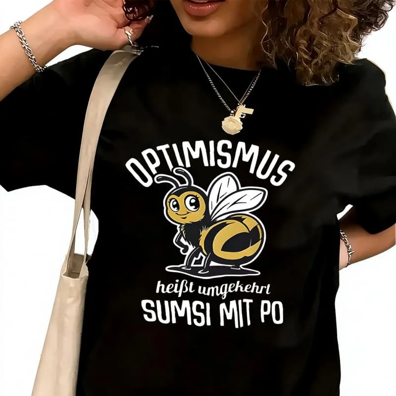 OPTIMISMUS Means SUMSI MIT PO in ReverseWomen's T-Shirt 100% Cotton Funny Graphic Short Sleeve Tee Novelty Shirt Casual Crew Neck Top S-5XL