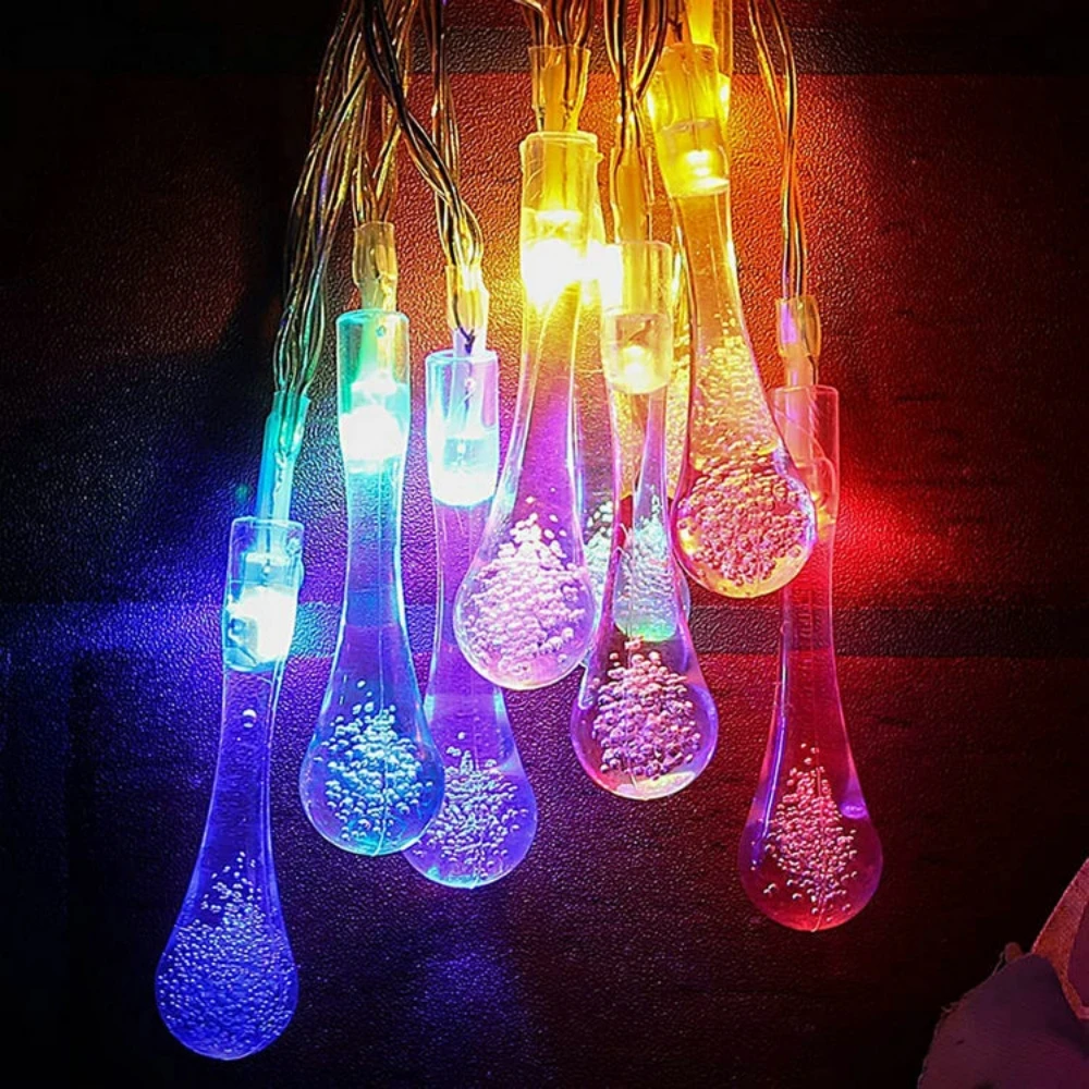 Raindrop LED Light String USB Battery Power 10M Waterproof Teardrop Fairy Lamp Lighting White Warm RGB EU Plug