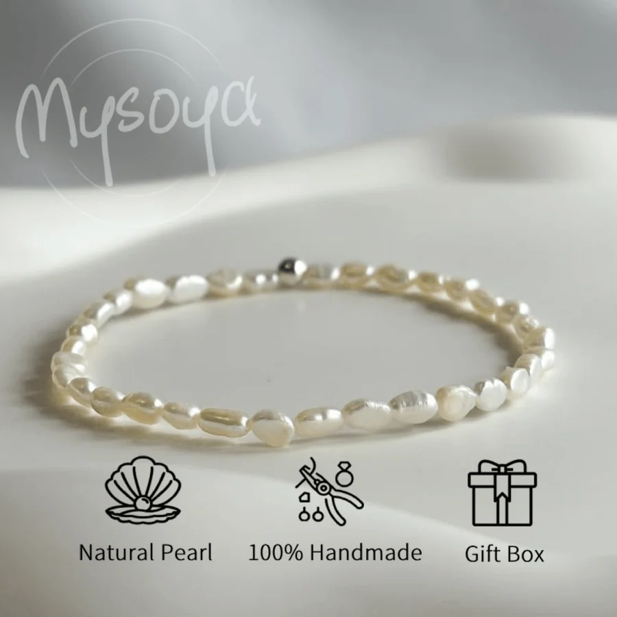 

MYSOYA-5,5 мм натуральный белый рис в стиле барокко браслет из пресноводного жемчуга для женщин и мужчин с подарочной коробкой подарок на день рождения, свадьбу, ювелирные изделия